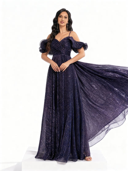 Stalluxe | Lila Glitzerkleid aus Mesh ohne Träger XL