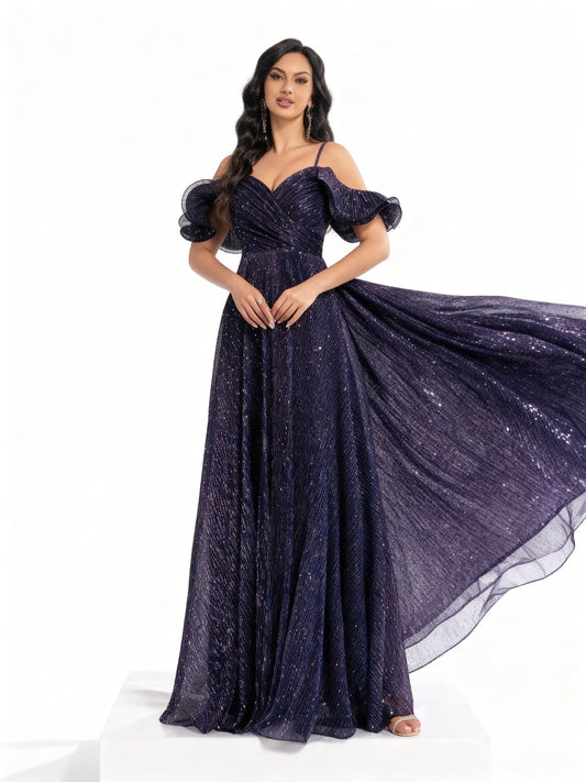 Stalluxe | Lila Glitzerkleid aus Mesh ohne Träger XL