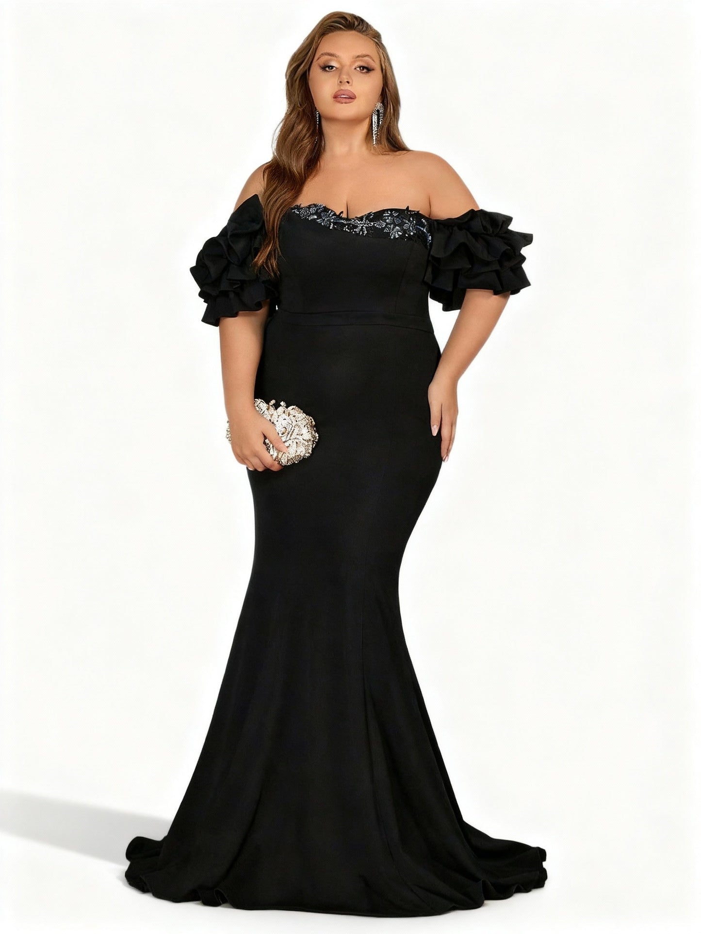 Stalluxe | Schwarzes Besticktes Trägerloses Kleid