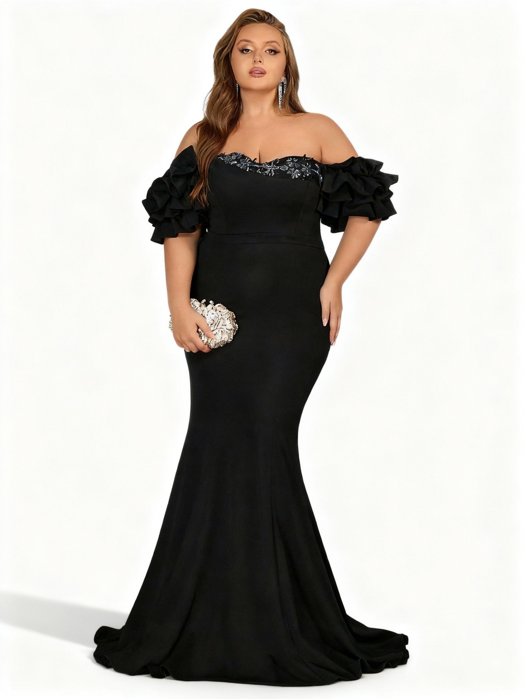 Stalluxe | Schwarzes Besticktes Trägerloses Kleid