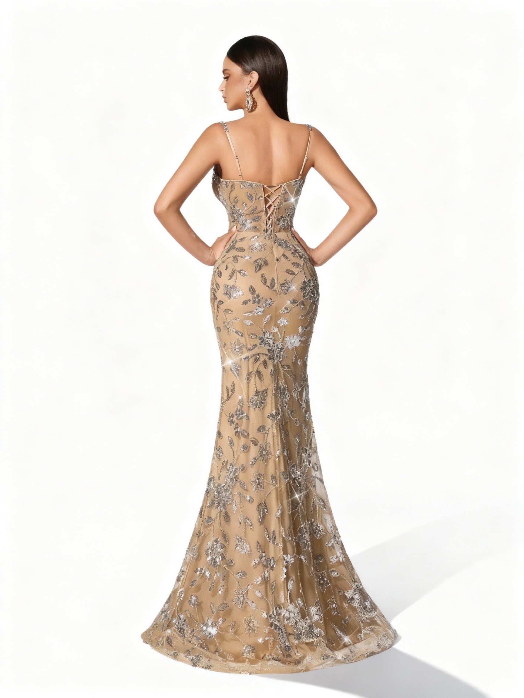 Stalluxe | Paillettenkleid mit Blumenmuster und Rückenfrei