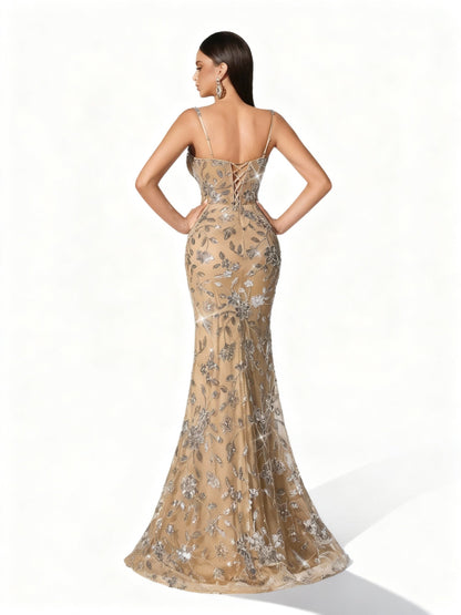 Stalluxe | Paillettenkleid mit Blumenmuster und Rückenfrei