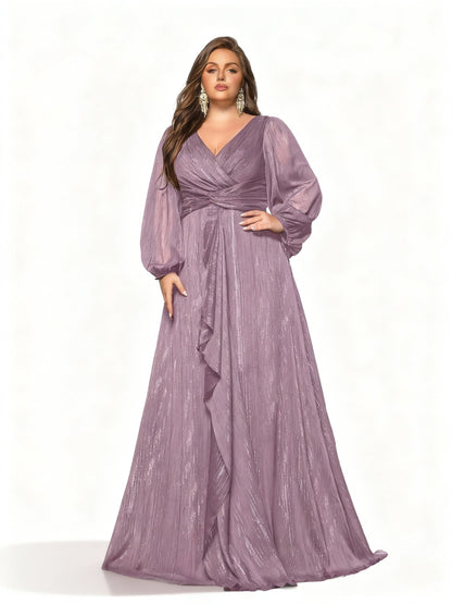 Stalluxe | Einfarbiges Langes Kleid mit Rüschen und Laternenärmeln