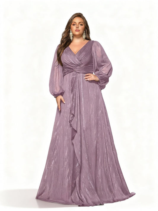 Stalluxe | Einfarbiges Langes Kleid mit Rüschen und Laternenärmeln