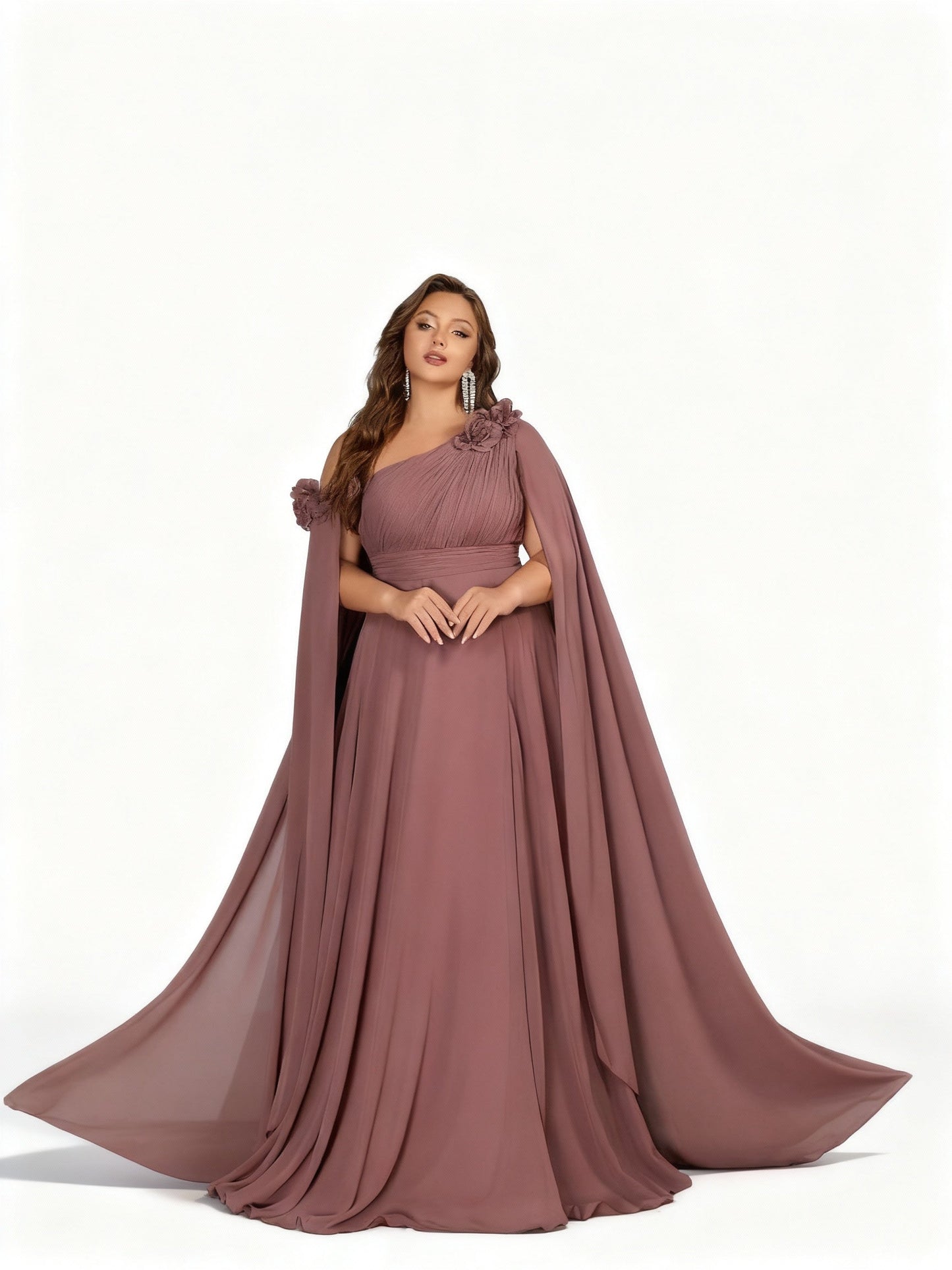 Stalluxe | Korallenrosa Chiffonkleid in Großen Größen