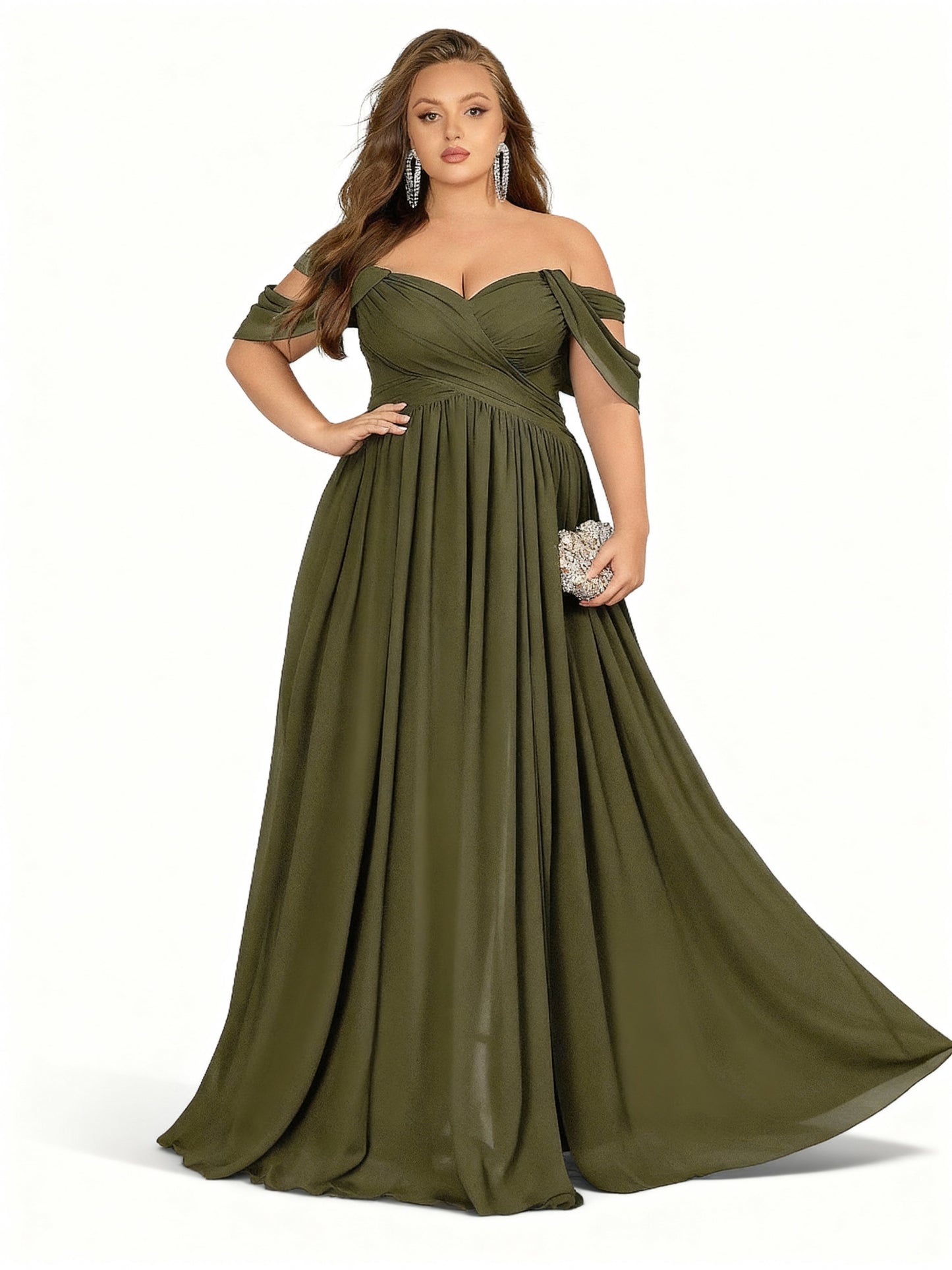 Stalluxe | Chiffon-Brautjungfernkleid in Großen Größen Dunkelgrün