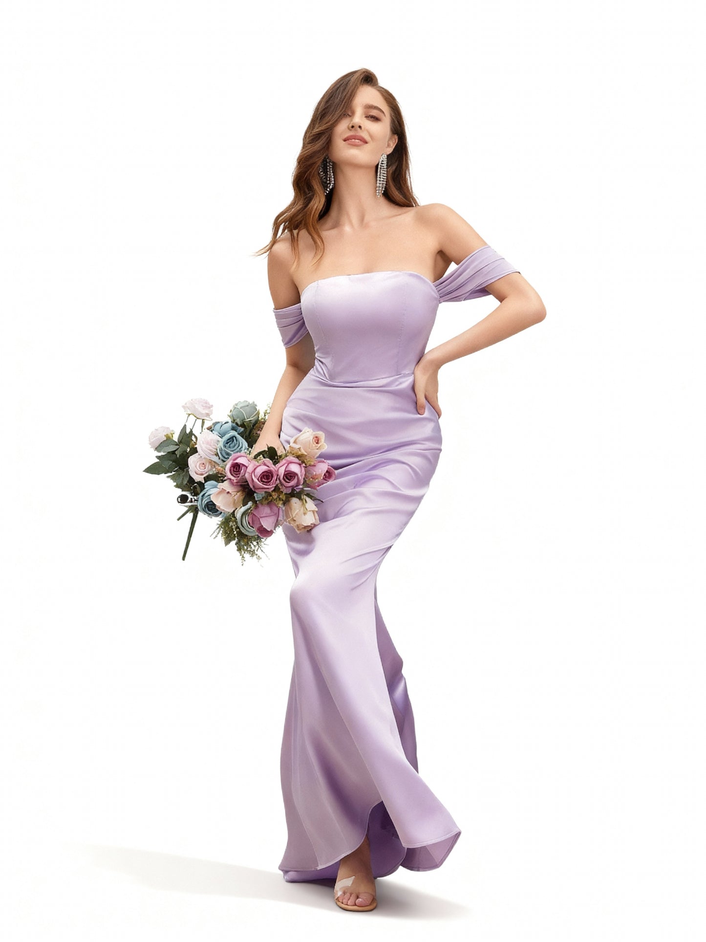 Stalluxe | Lila Schulterfreies Brautjungfernkleid