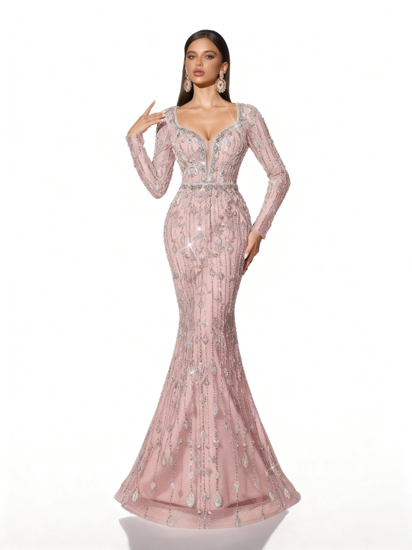 Stalluxe | Einfarbiges Paillettenkleid mit Tiefem V-Ausschnitt Rosa