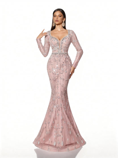 Stalluxe | Einfarbiges Paillettenkleid mit Tiefem V-Ausschnitt Rosa