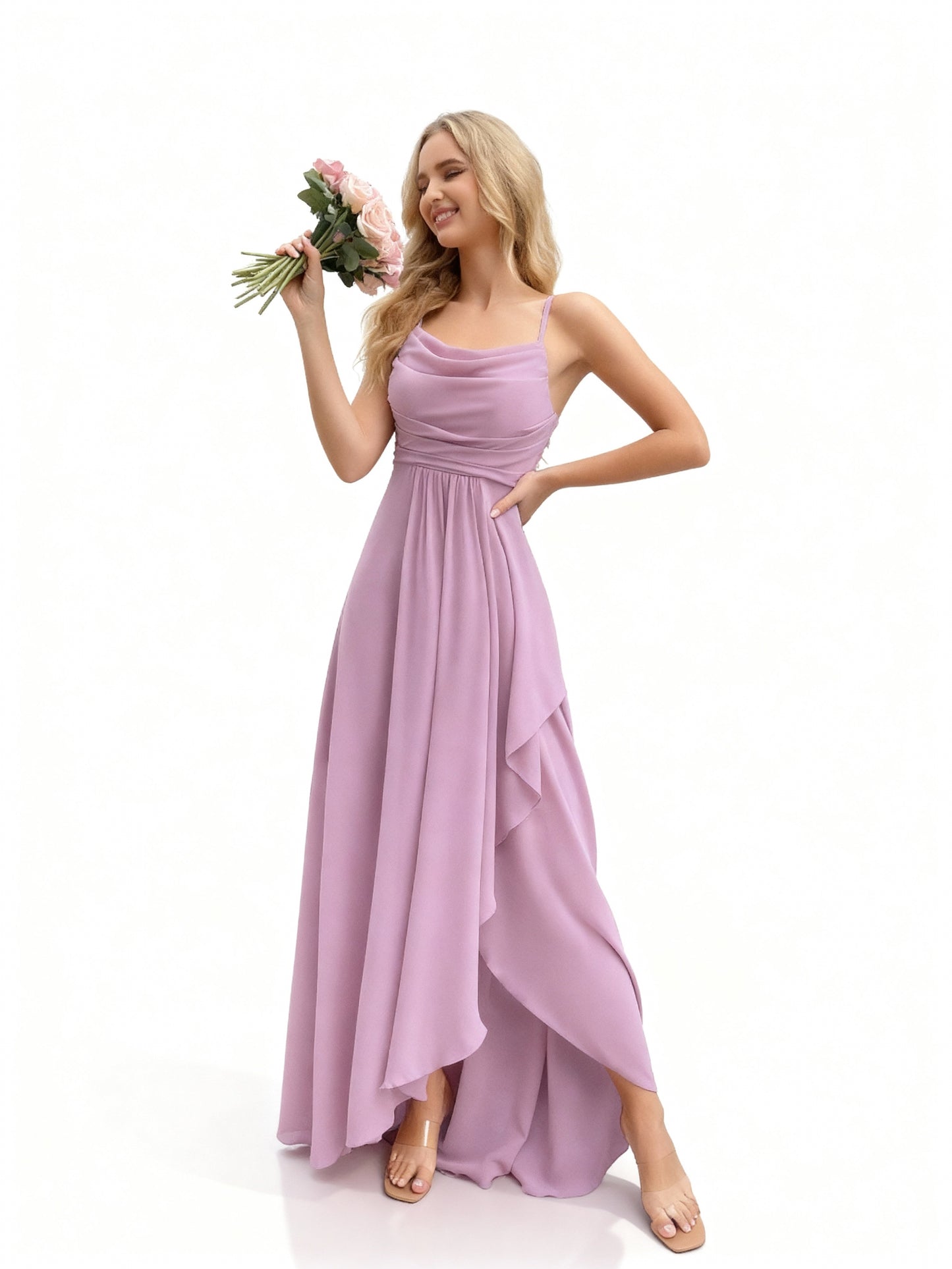 Stalluxe | Brautjungfernkleid mit Wasserfallausschnitt Helllila