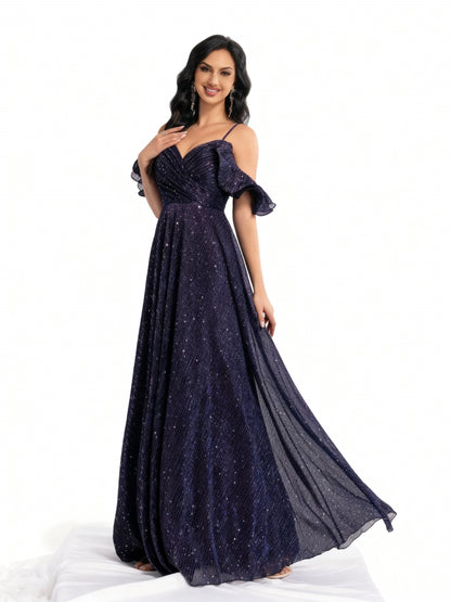 Stalluxe | Lila Glitzerkleid aus Mesh ohne Träger