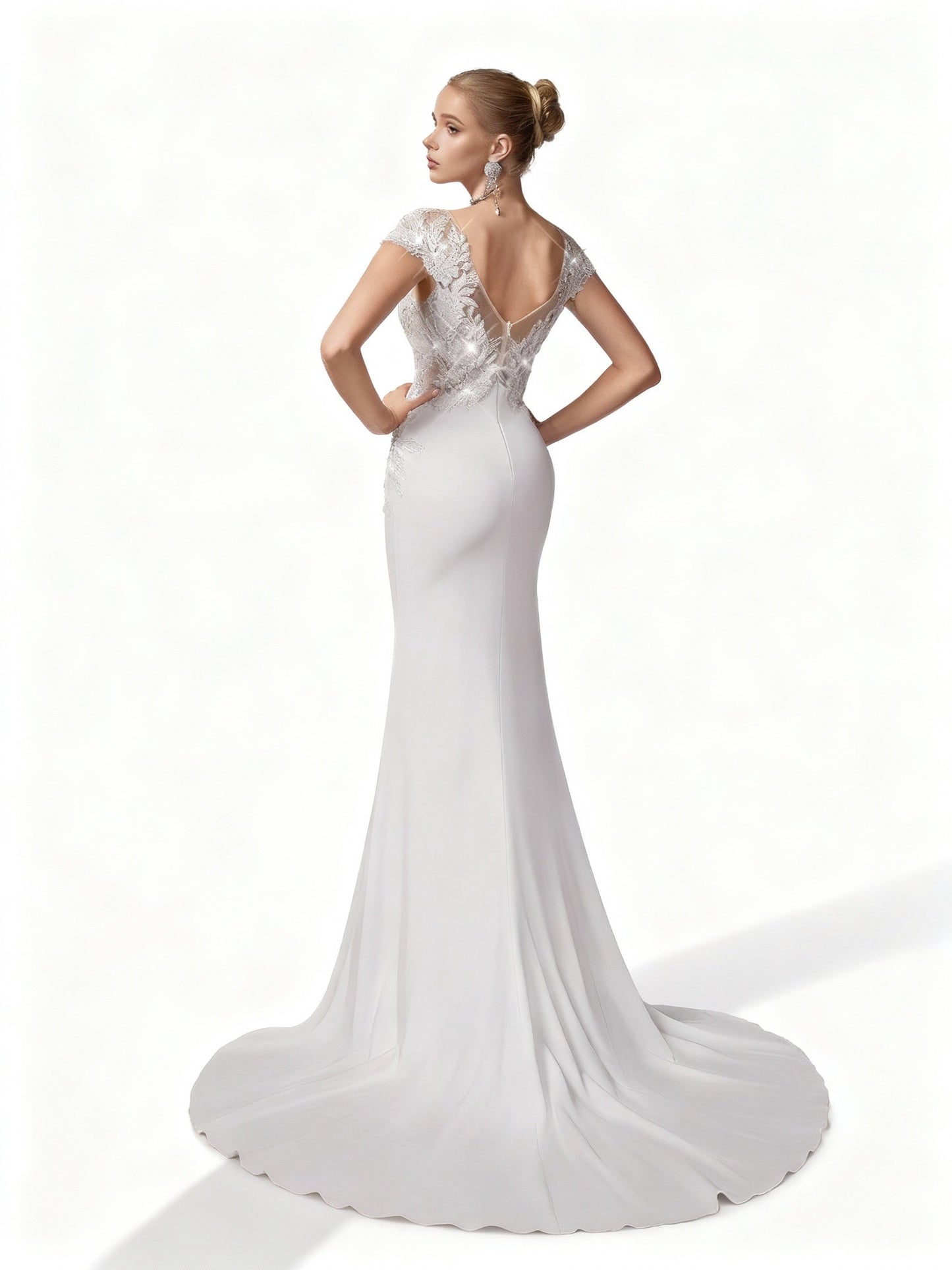 Stalluxe | Zartes Weißes Brautkleid mit Spitze und Rundhalsausschnitt