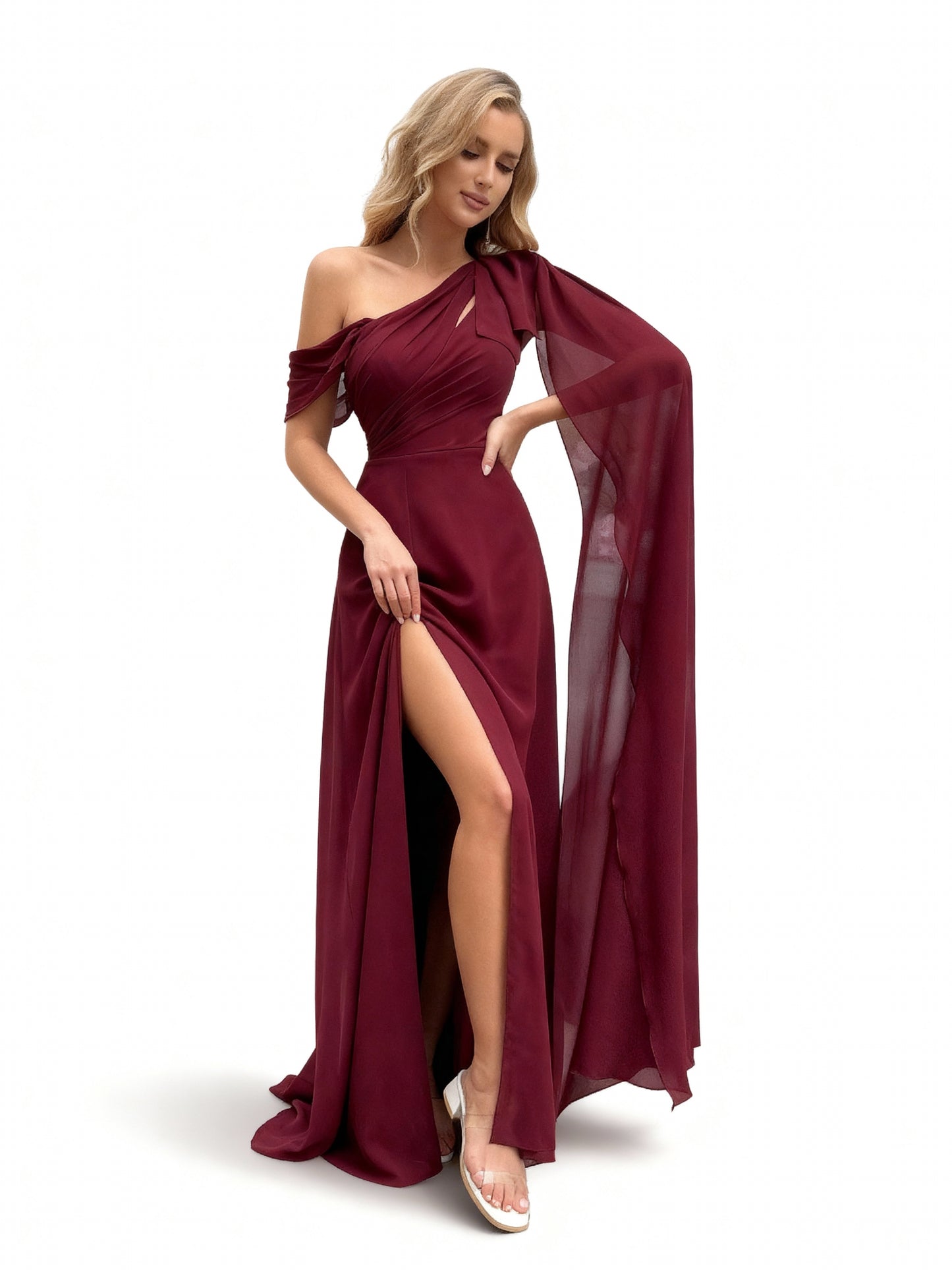 Stalluxe | Chiffonkleid mit Schlitz und Flügelärmeln