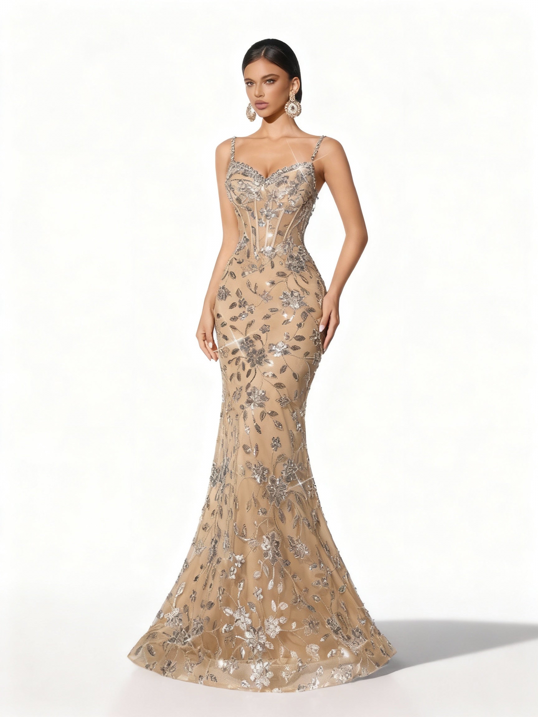 Stalluxe | Paillettenkleid mit Blumenmuster und Rückenfrei