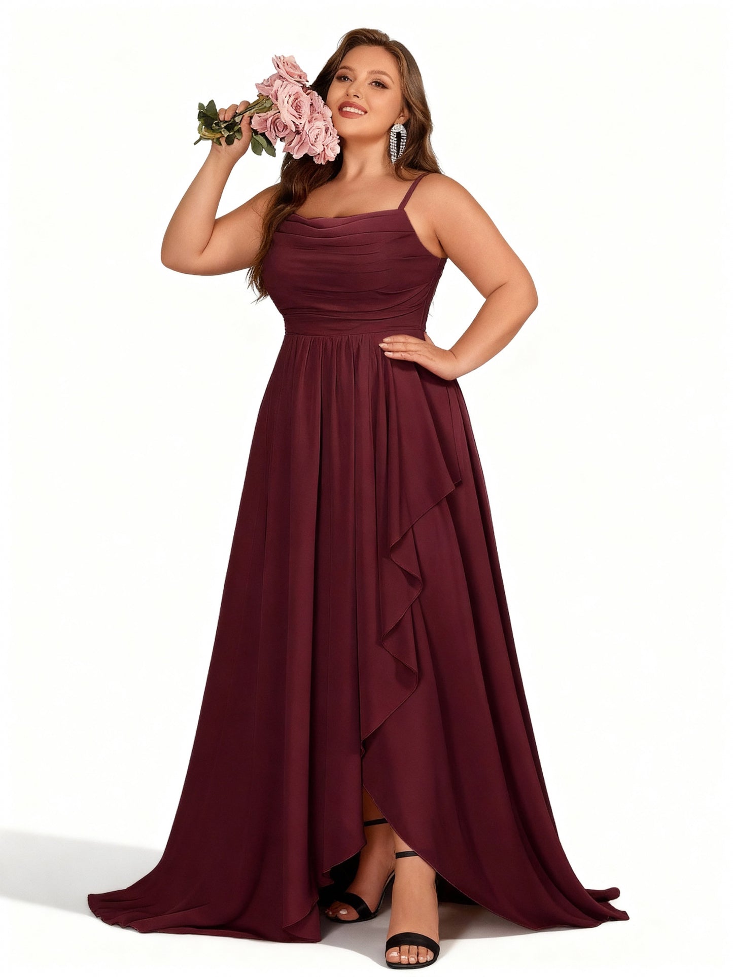 Stalluxe | Halter-Brautjungfernkleid aus Chiffon Weinrot