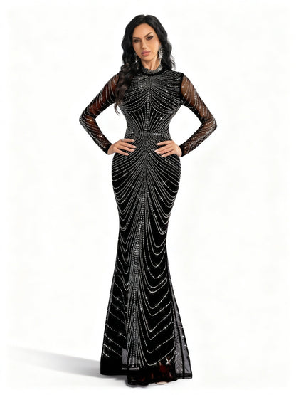 Stalluxe | Schwarzes Abendkleid mit Strass und Meerjungfrauen-Saum XL