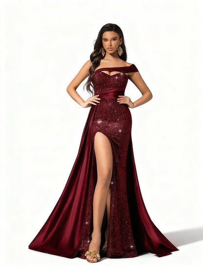 Stalluxe | Glamouröses Paillettenkleid mit Schlitz für Partys Weinrot