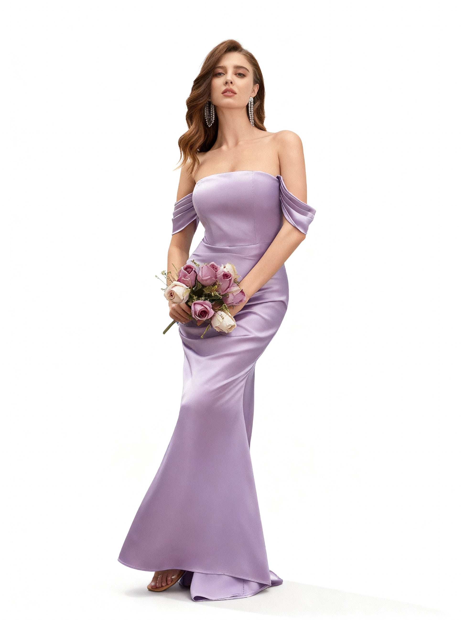 Stalluxe | Lila Schulterfreies Brautjungfernkleid XL