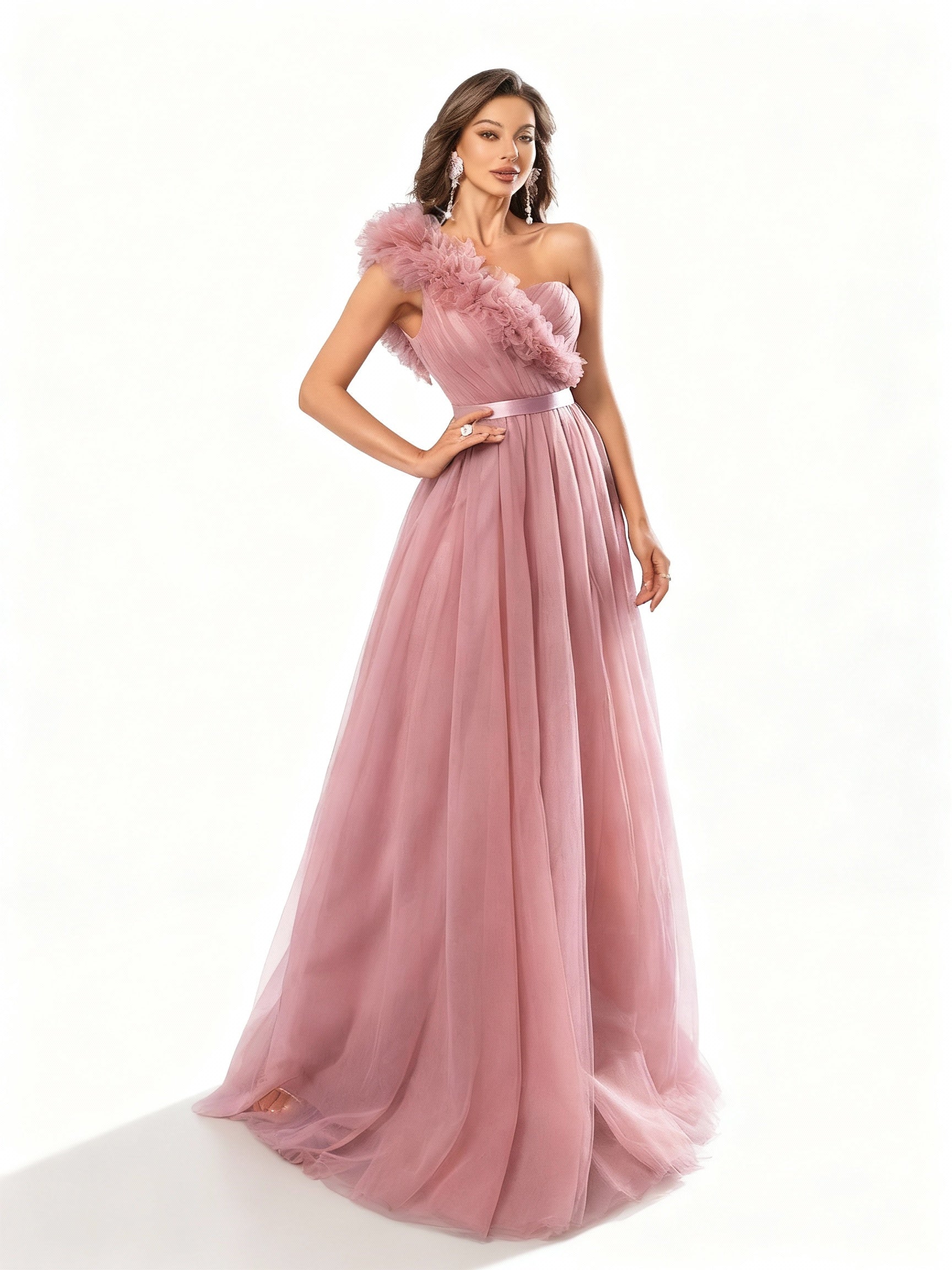 Stalluxe | Rosa Meshkleid mit Einer Schulter und Schlitz