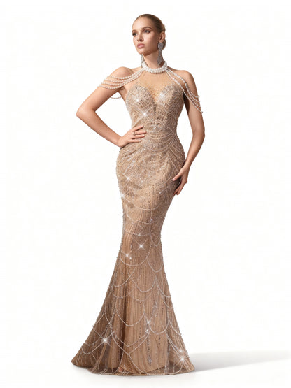 Stalluxe | Langes Kleid mit Neckholder und Meerjungfrauen-Saum