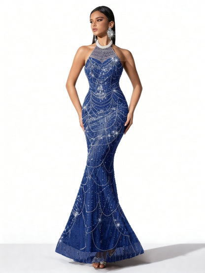 Stalluxe | Rückenausschnittkleid mit Meerjungfrauen-Saum Kobaltblau