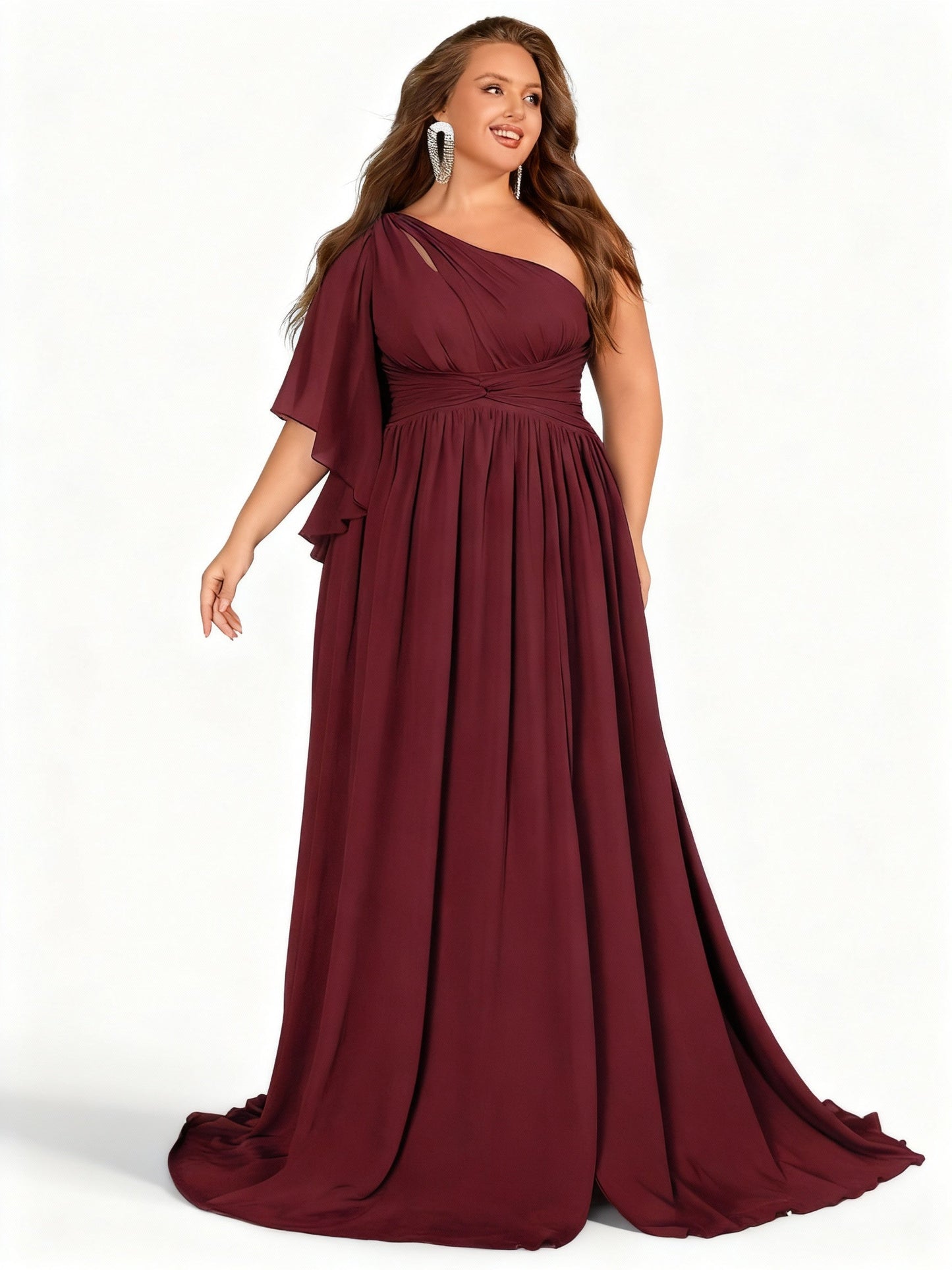 Stalluxe | Brautjungfernkleid in Großen Größen mit Einer Schulter Weinrot