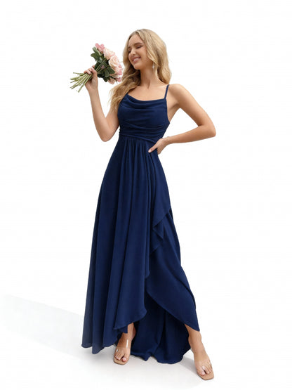 Stalluxe | Brautjungfernkleid mit Wasserfallausschnitt Marineblau