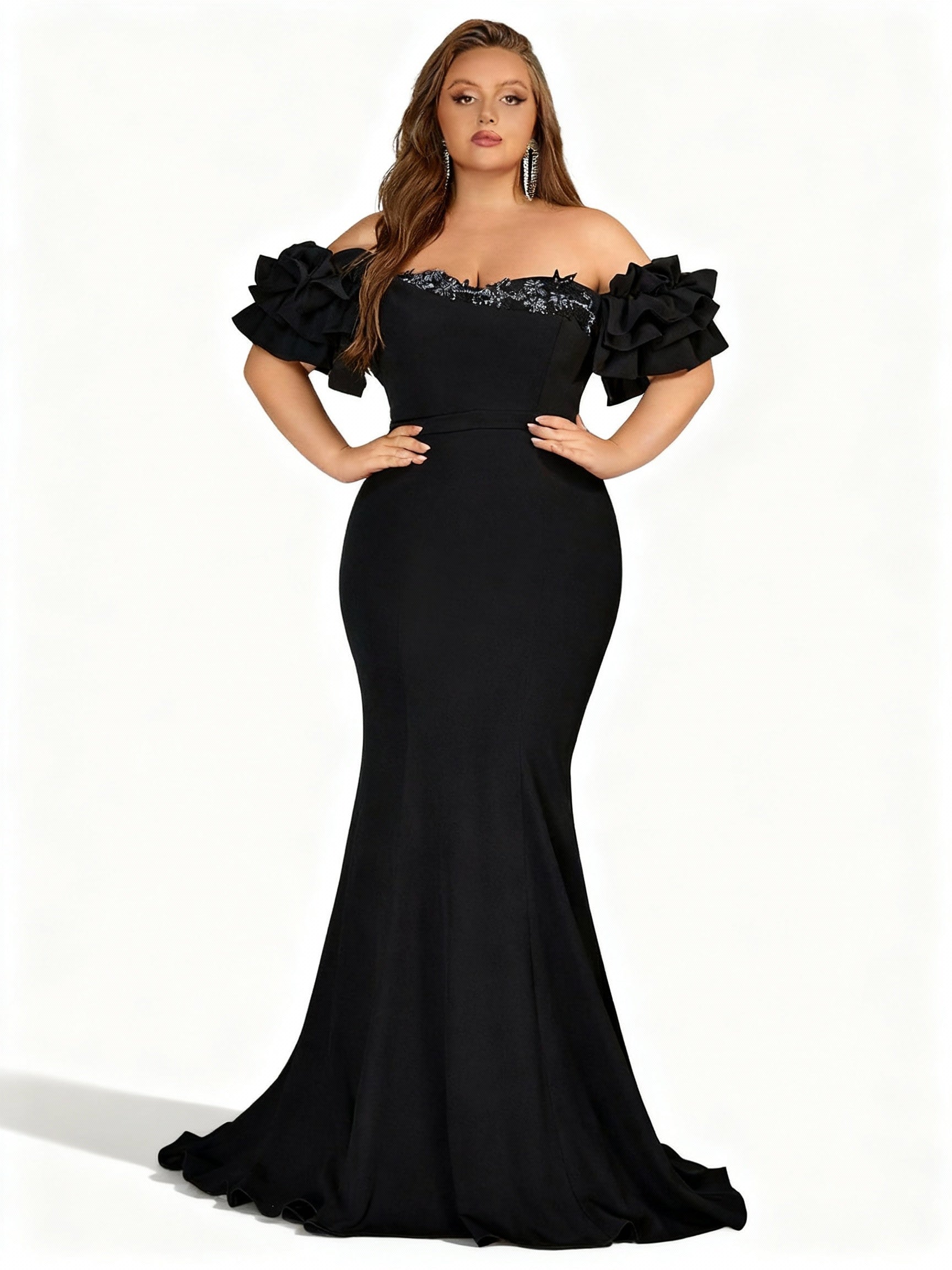 Stalluxe | Schwarzes Besticktes Trägerloses Kleid