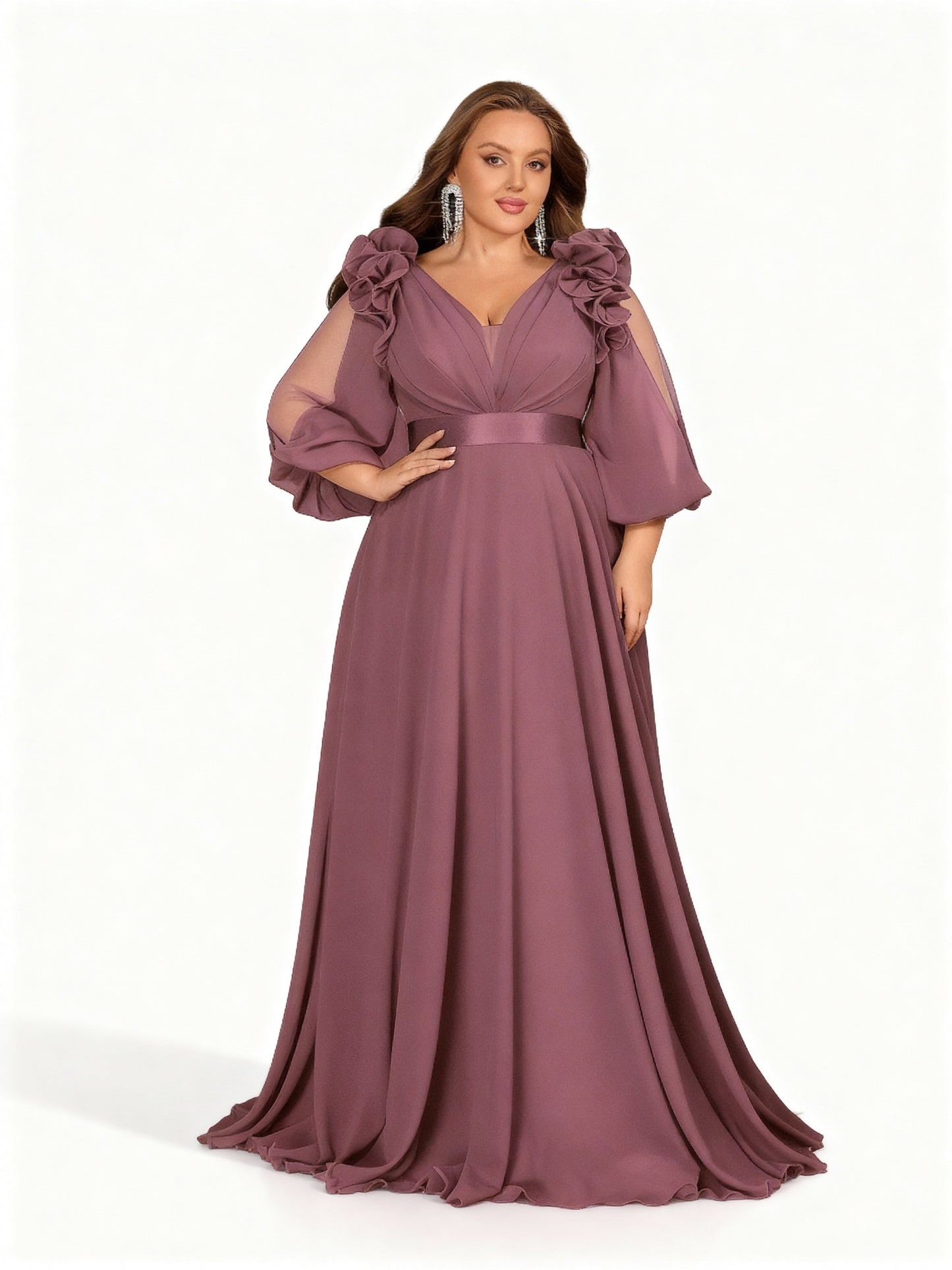 Stalluxe | Elegantes Chiffon-Maxikleid mit V-Ausschnitt Korallenpuder