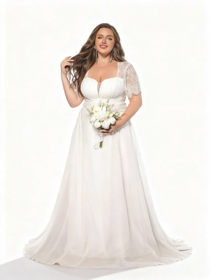 Stalluxe | Anmutiges Chiffon Brautkleid mit Spitze und Diamant Taille in Übergröße