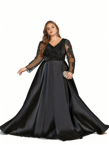 Stalluxe | Festliches Abendkleid mit Stickerei und Perlen in Übergröße