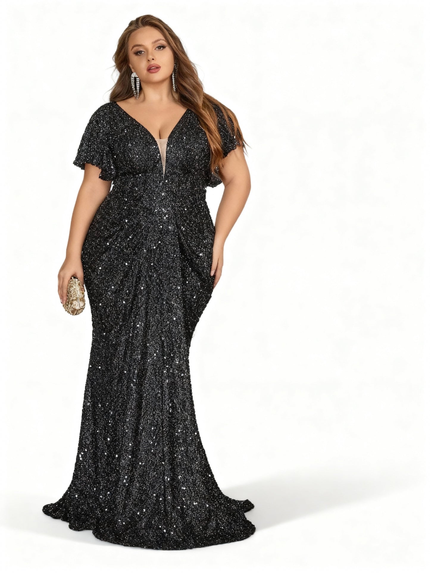 Stalluxe | Schwarzes Paillettenkleid mit Rüschen und Fischschwanz