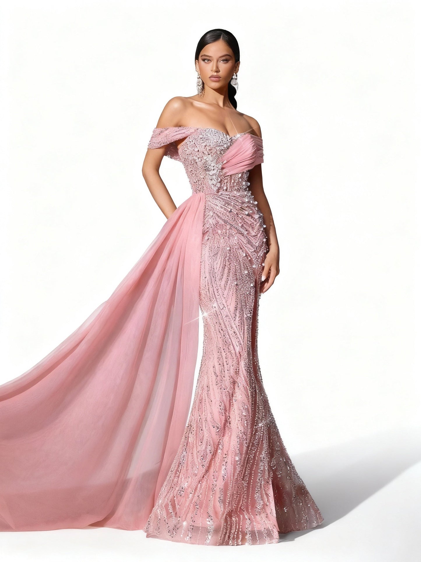 Stalluxe | Rosa Paillettenkleid ohne Träger mit Hohem Schlitz