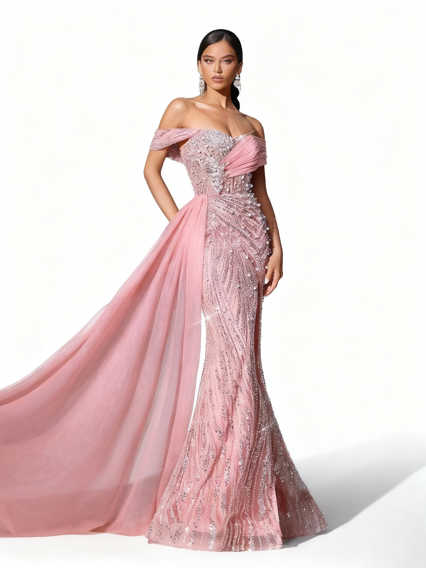 Stalluxe | Rosa Paillettenkleid ohne Träger mit Hohem Schlitz