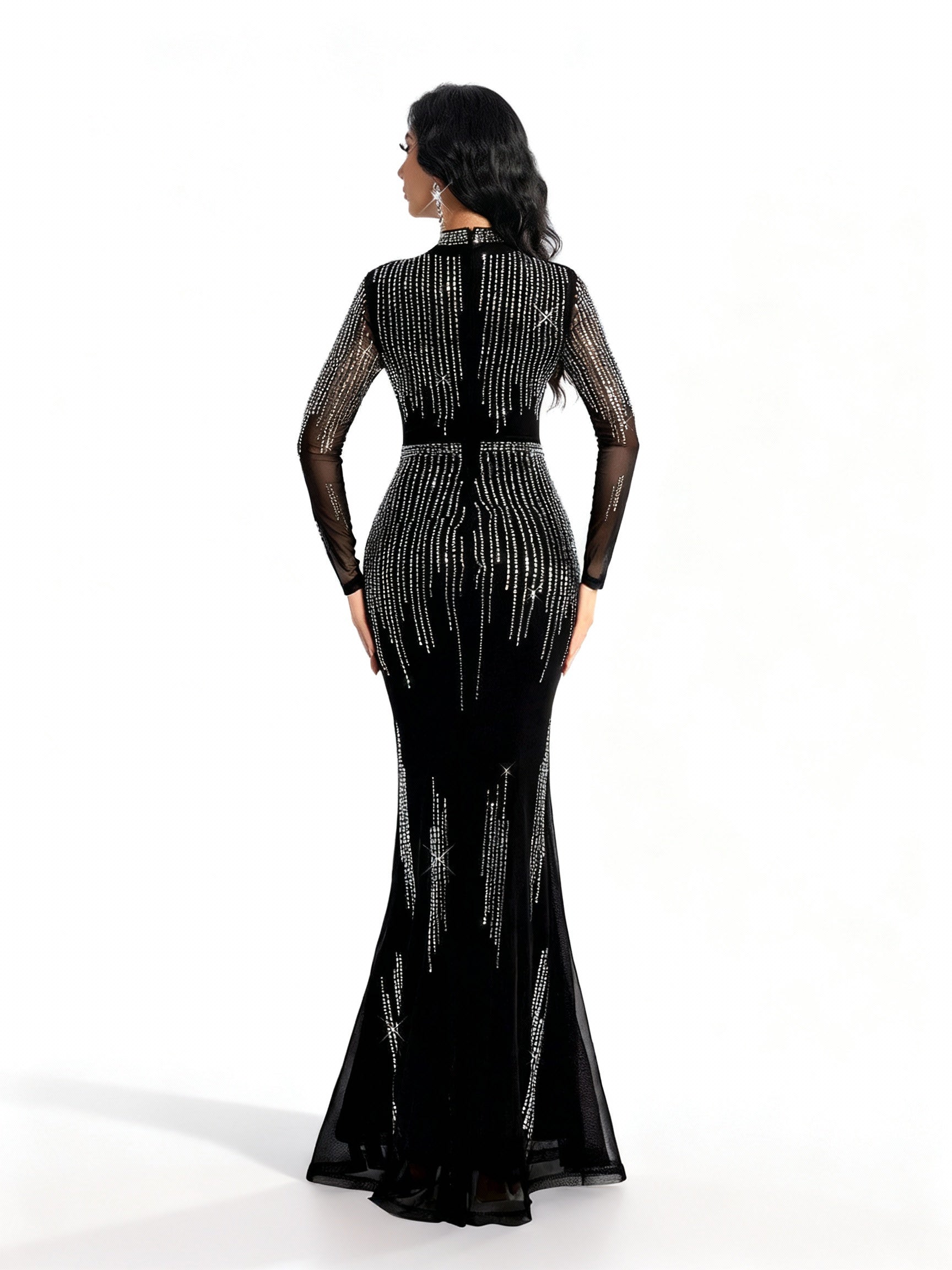 Stalluxe | Schwarzes Strasskleid mit Langen Ärmeln