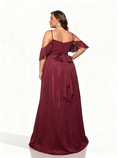 Stalluxe | Burgunderfarbenes Trägerloses Spitzenkleid für Brautjungfern in Übergröße