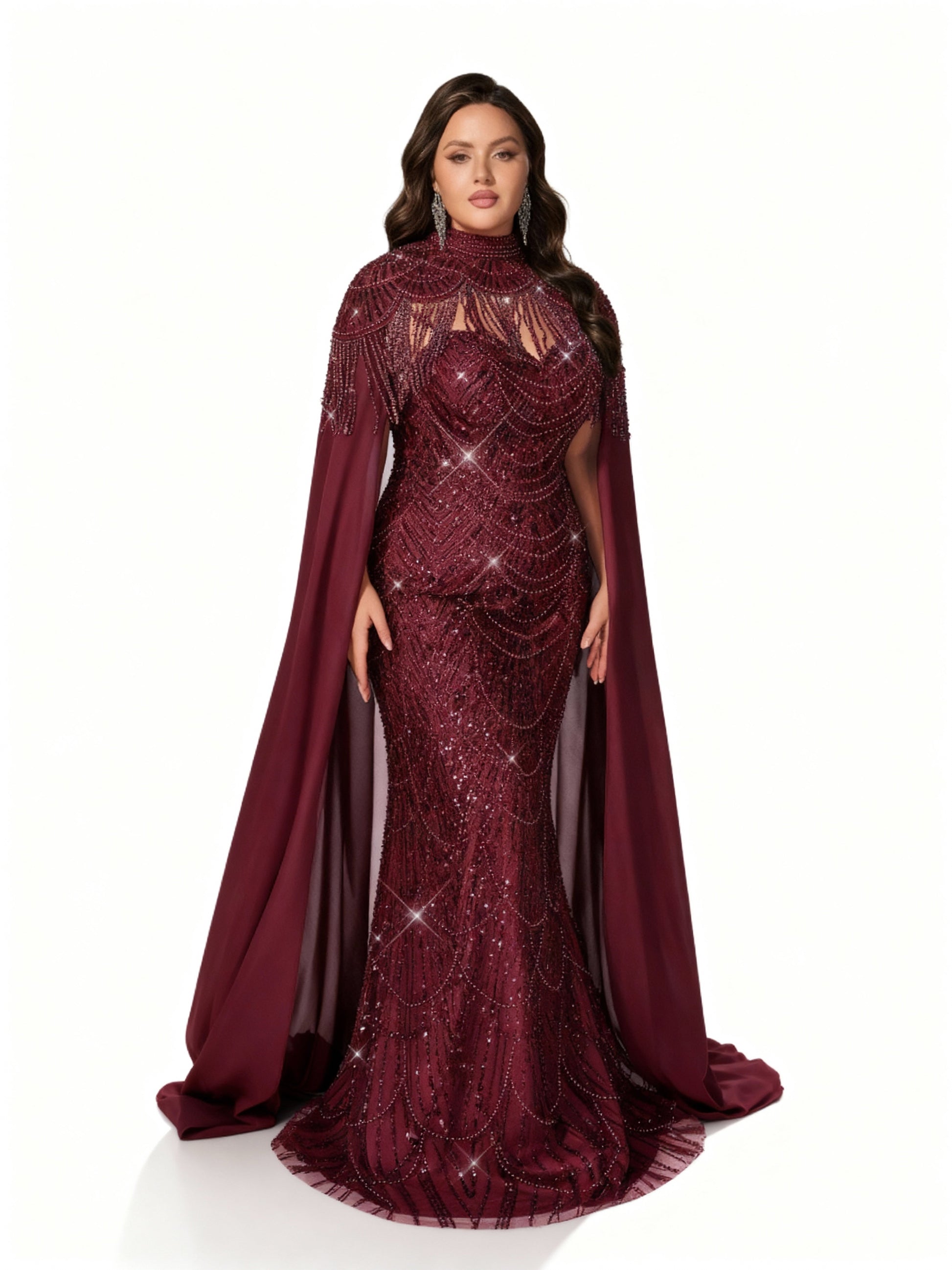 Stalluxe | Paillettenkleid mit Stehkragen und Schal 5xl