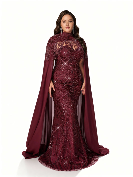 Stalluxe | Paillettenkleid mit Stehkragen und Schal 5xl