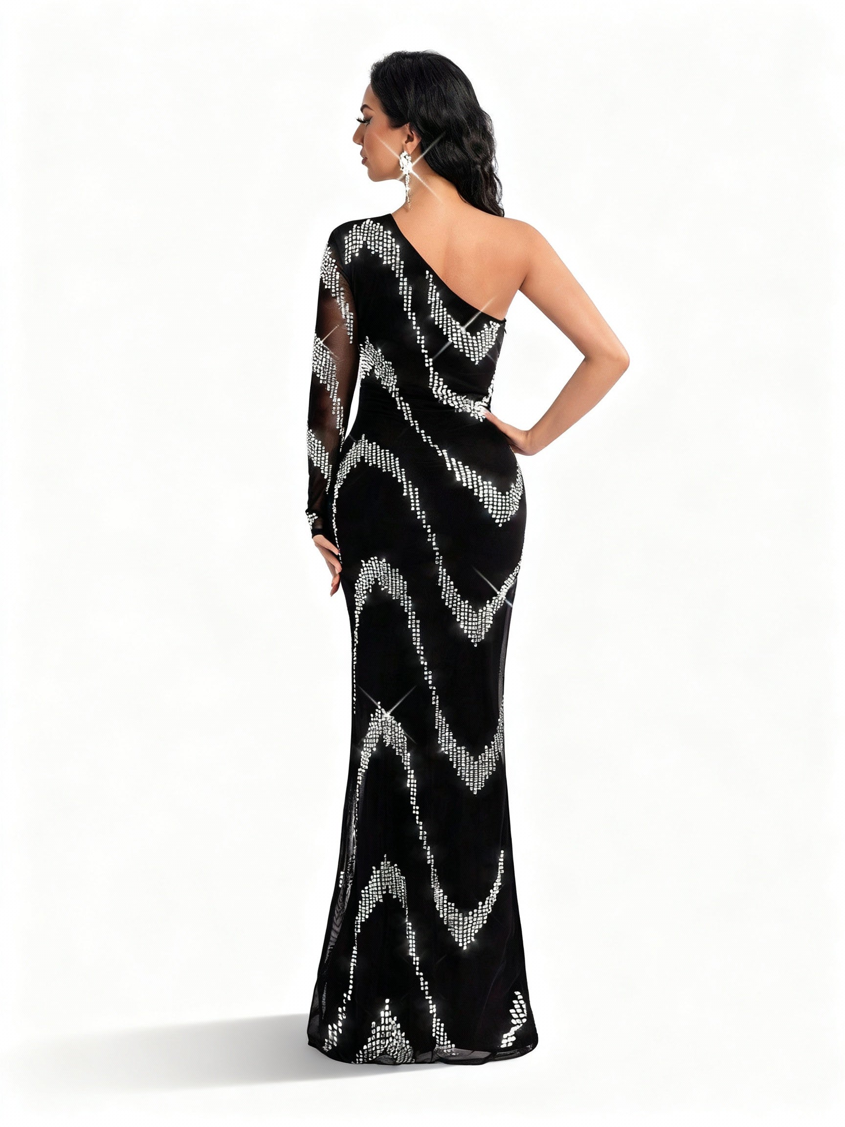 Stalluxe | Schwarzes Strasskleid mit Asymmetrischem Ausschnitt