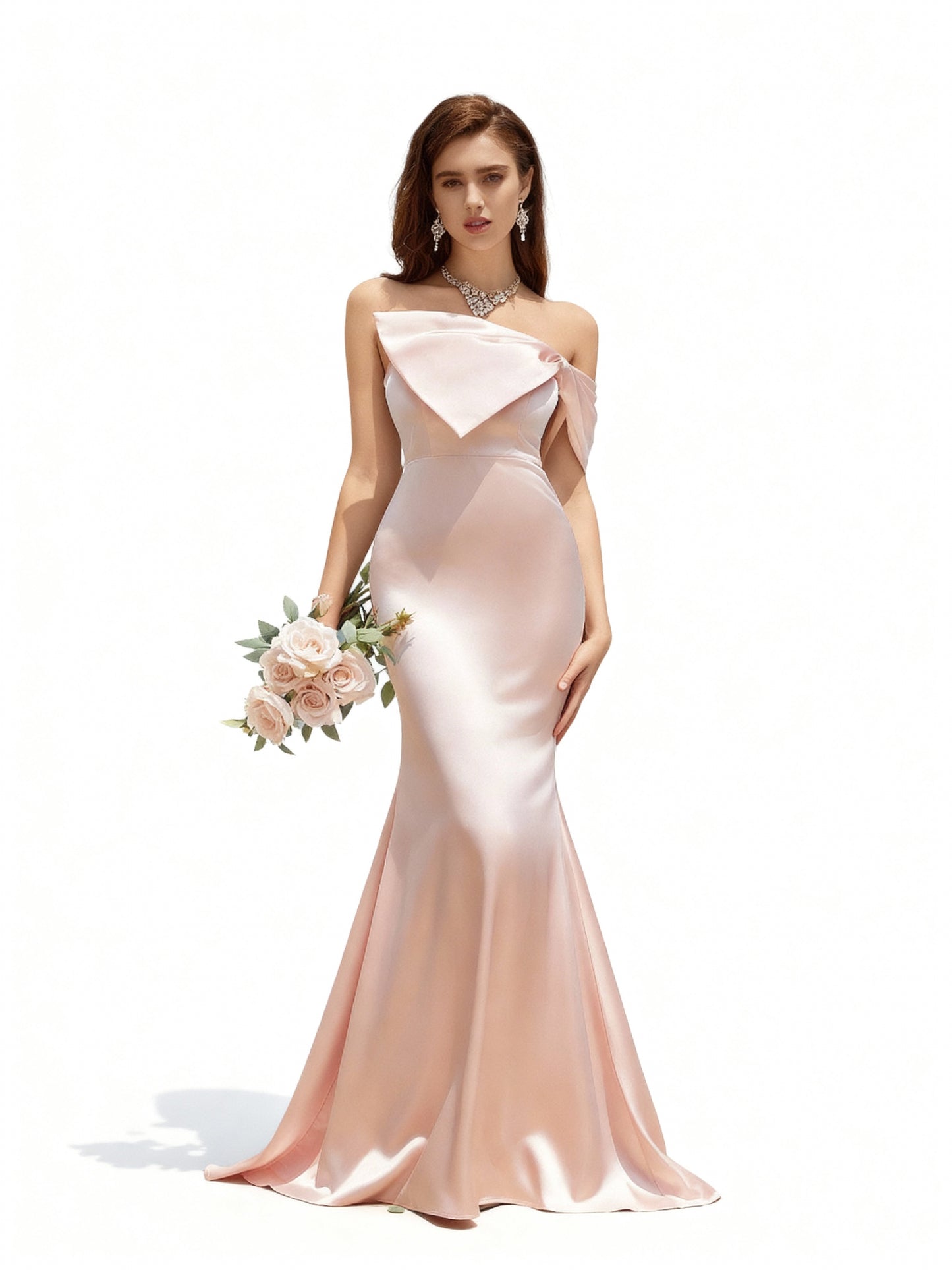 Stalluxe | Göttliches rosa Brautjungfernkleid mit Schleife und Meerjungfrauen-Saum XL