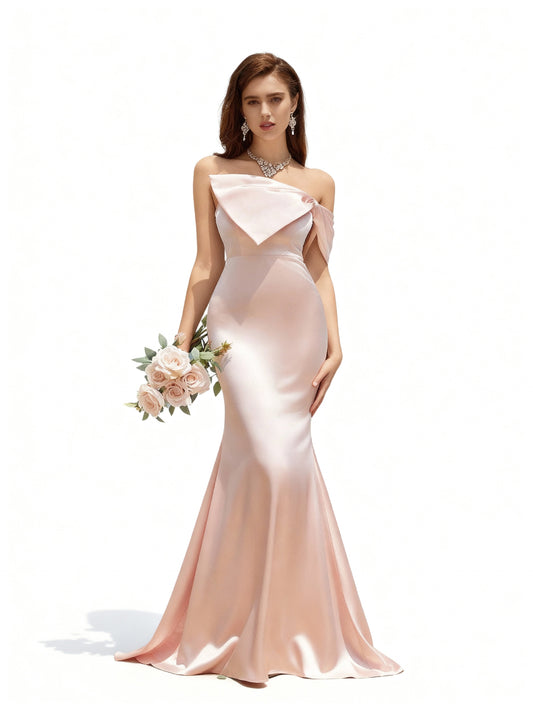 Stalluxe | Göttliches rosa Brautjungfernkleid mit Schleife und Meerjungfrauen-Saum XL