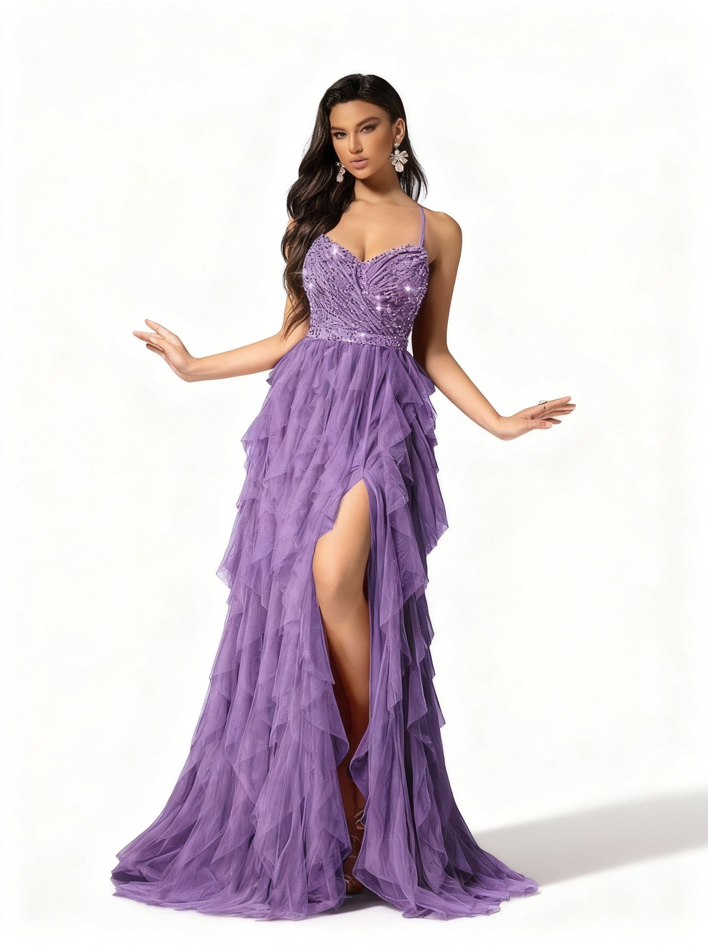 Stalluxe | Romantisches Rückenkleid aus Mesh und Pailletten Violett