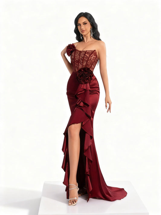 Stalluxe | Faltenkleid mit Blumendetail für festliche Anlässe Schwarz