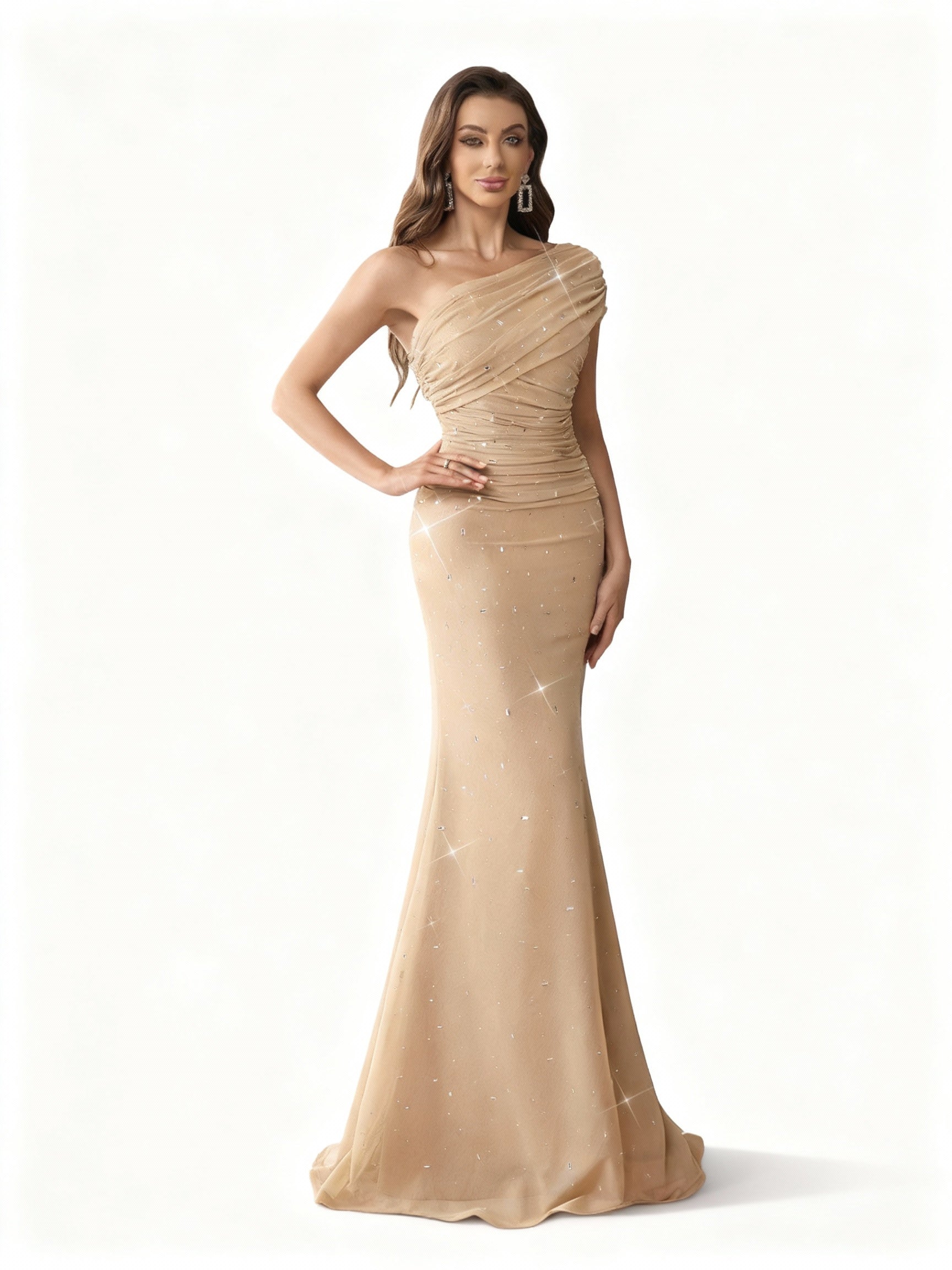 Stalluxe | Charmantes Farbverlauf Strass Asymmetrischer Ausschnitt Abendkleid