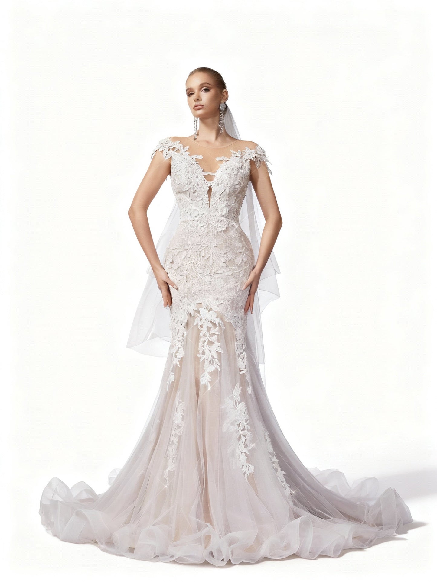 Stalluxe | Göttliches Spitzenapplikations Brautkleid ohne Ärmel