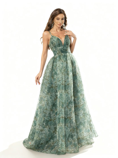 Stalluxe | Romantisches Blumenmuster-Abendkleid mit Halterneck und Seitenschlitz