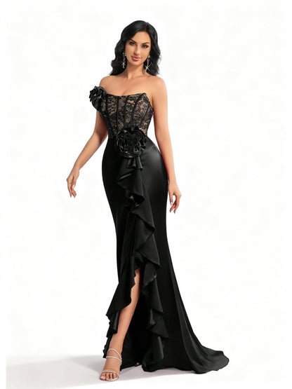 Stalluxe | Faltenkleid mit Blumendetail für festliche Anlässe Weinrot