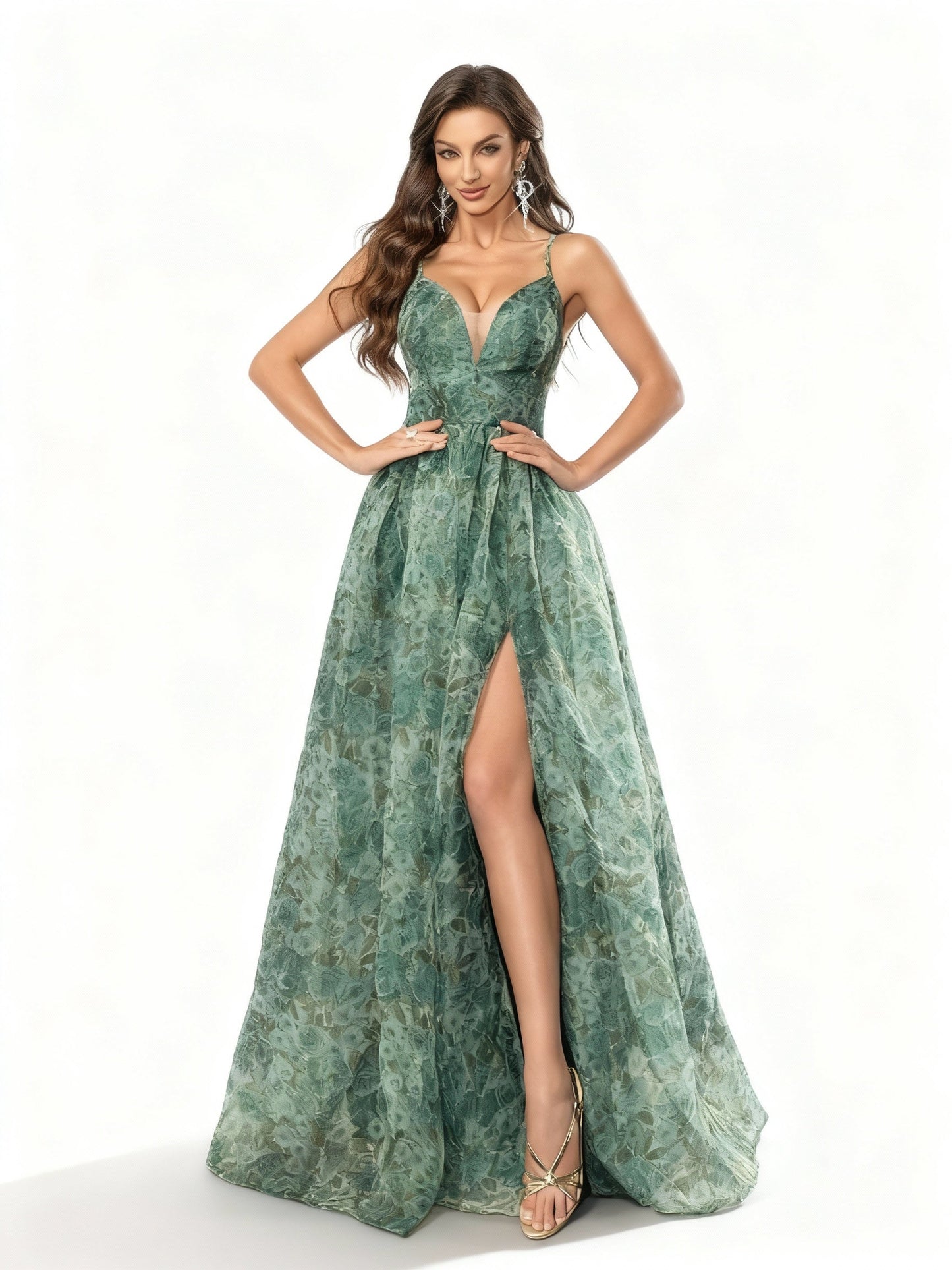 Stalluxe | Romantisches Blumenmuster-Abendkleid mit Halterneck und Seitenschlitz xl