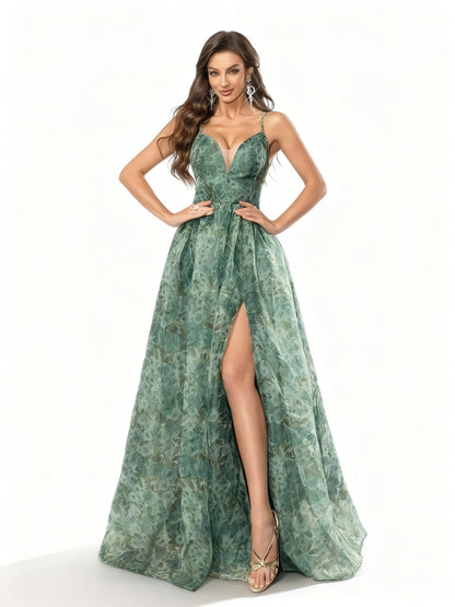 Stalluxe | Romantisches Blumenmuster-Abendkleid mit Halterneck und Seitenschlitz xl