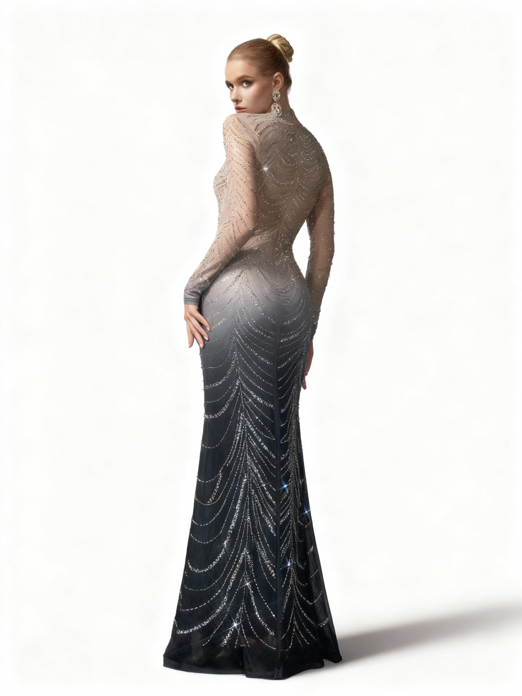 Stalluxe | Abendkleid mit Farbverlauf, Strass und Stehkragen